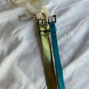 💚3/$25 Green with Gold shine and Teal Blue Women's M belts NWT